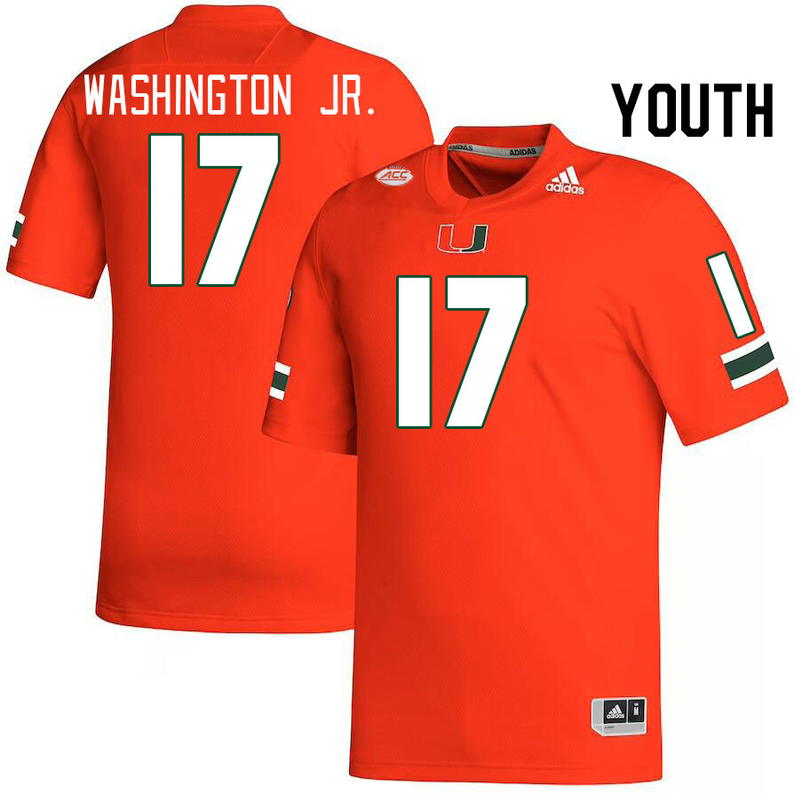 Youth #17 Bobby Washington Jr. Miami Hurricanes College Football Jerseys Stitched-Orange - Click Image to Close